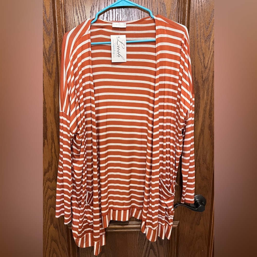 Signature Rust Orange and White Strip Cardigan-Size Large